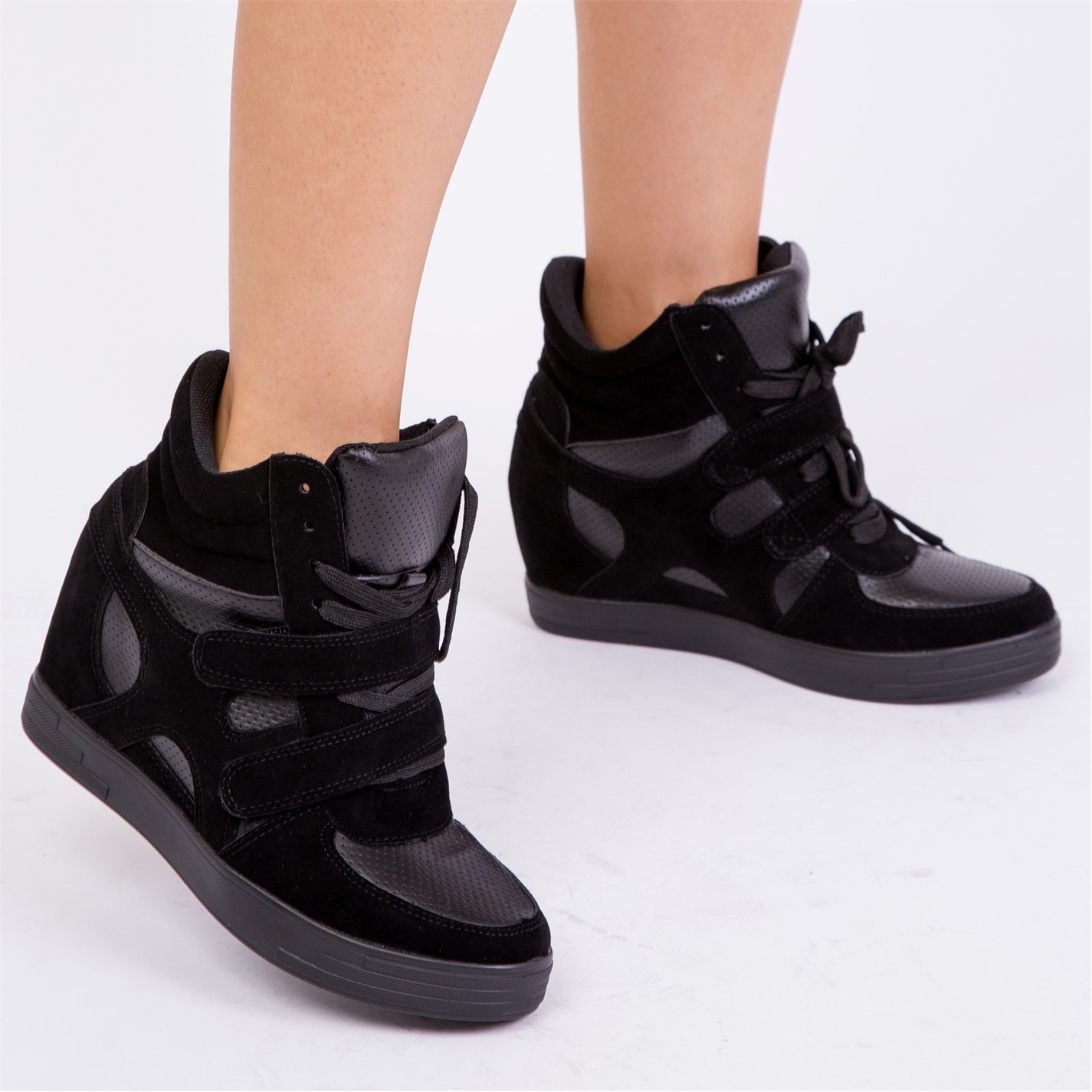Black Wedge Heel Trainers