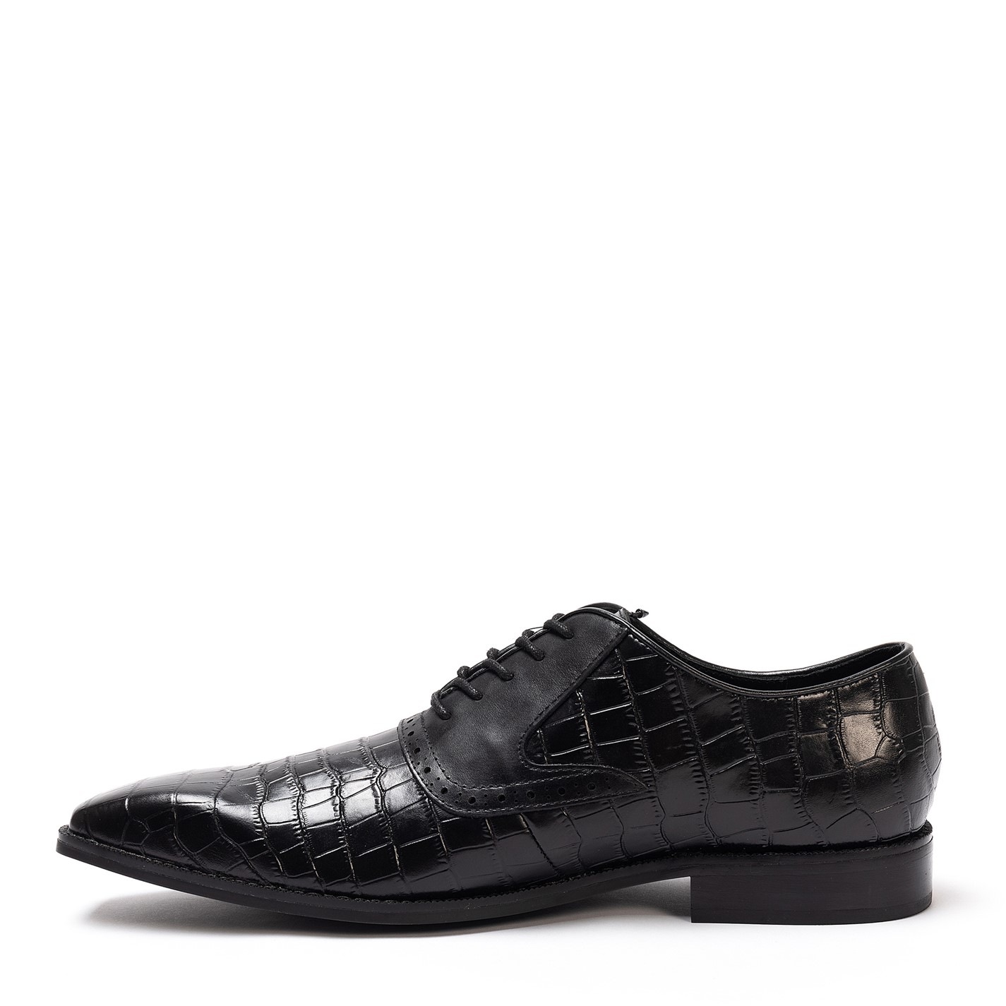 Clearance - Lucas Edward Shoes - Black Leather Croc Slip-On main image 0