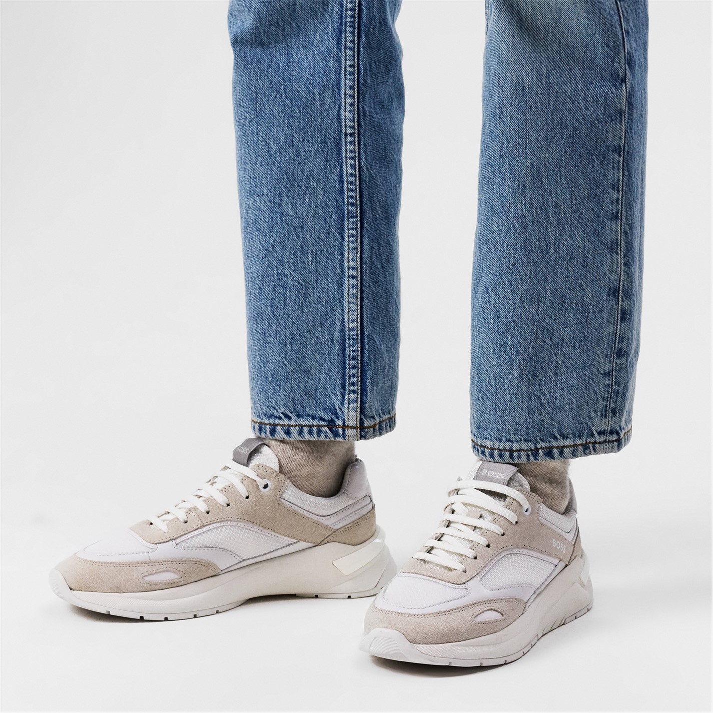 Boss | Skylar Mixed Material Trainers | White | FRASERS