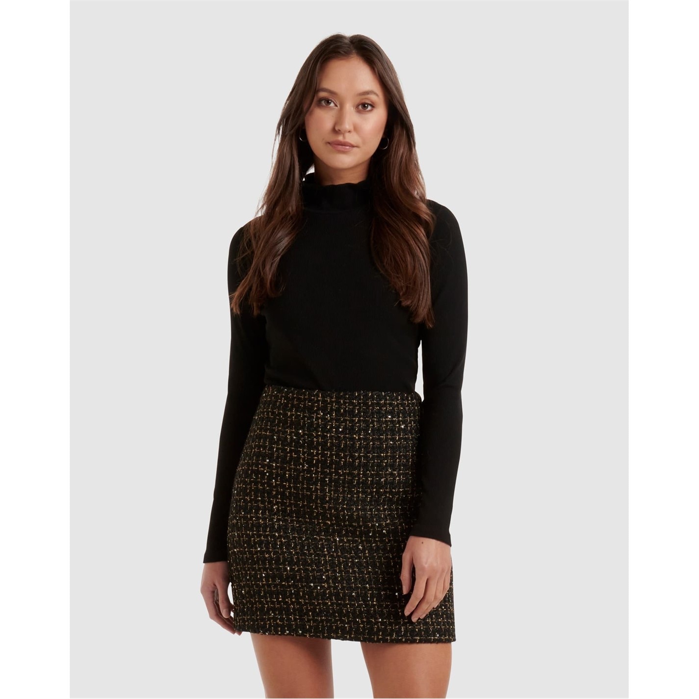 Forever New | Lara Boucle Mini Skirt | Black / Gold Metallic
