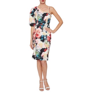 Gina Bacconi Abito Da Cocktail Samanda In Georgette Floreale Rosso E Pesca - Vestito Donna Con Cappuccio