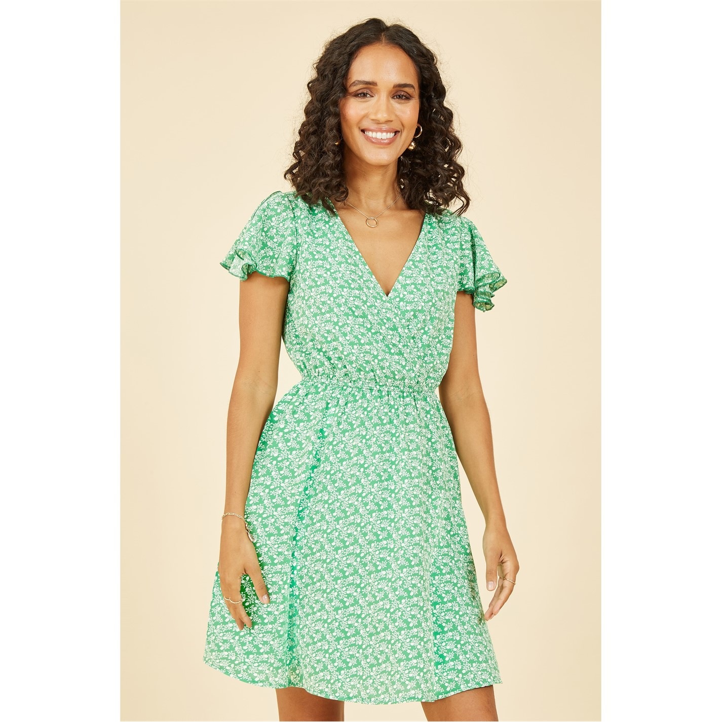 Mela London | Green Ditsy Print Wrap Skater Dress | Green | FRASERS Ireland