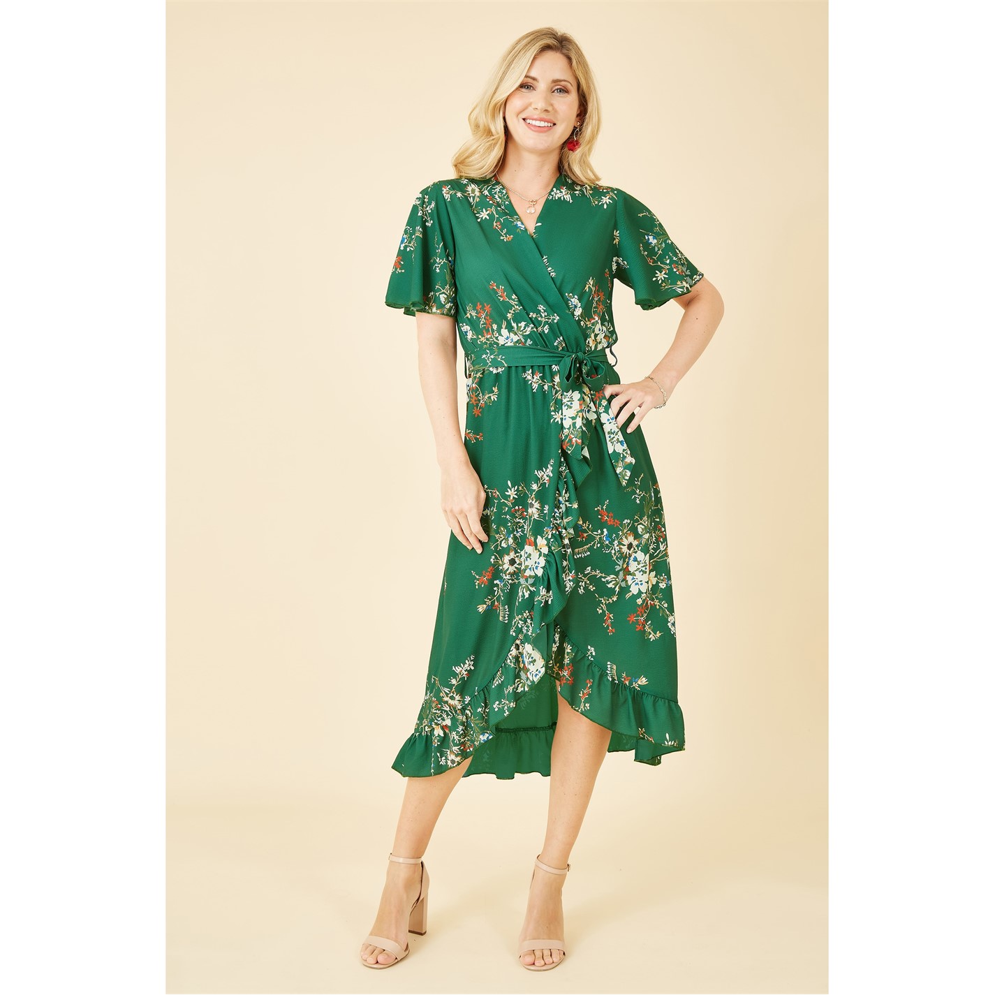 Mela London | Green Floral Dip Hem Wrap Midi Dress | Green | FRASERS Ireland Mela London | Green Floral Dip Hem Wrap Midi Dress | Green | FRASERS Ireland