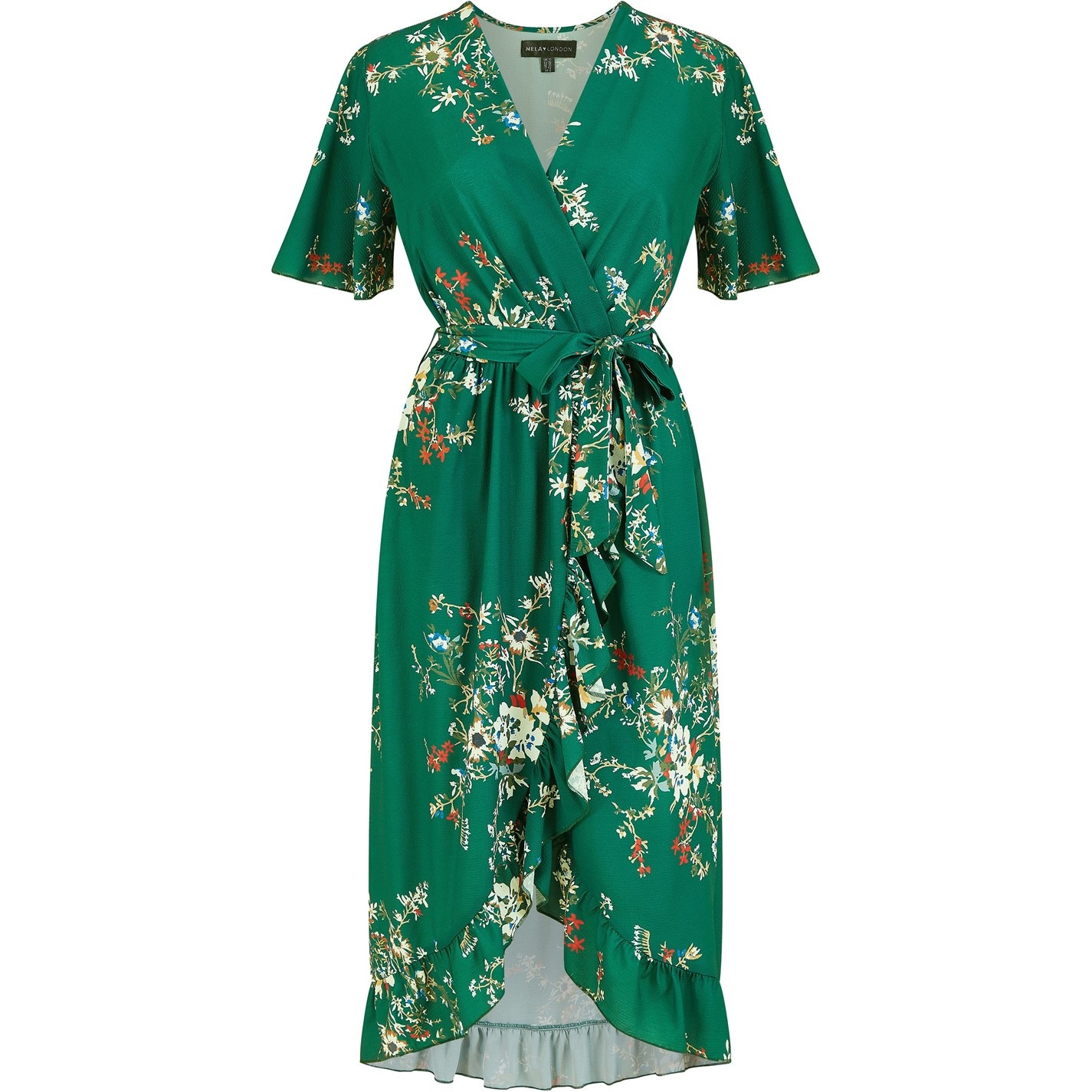 Mela London | Green Floral Dip Hem Wrap Midi Dress | Green | FRASERS Ireland Mela London | Green Floral Dip Hem Wrap Midi Dress | Green | FRASERS Ireland
