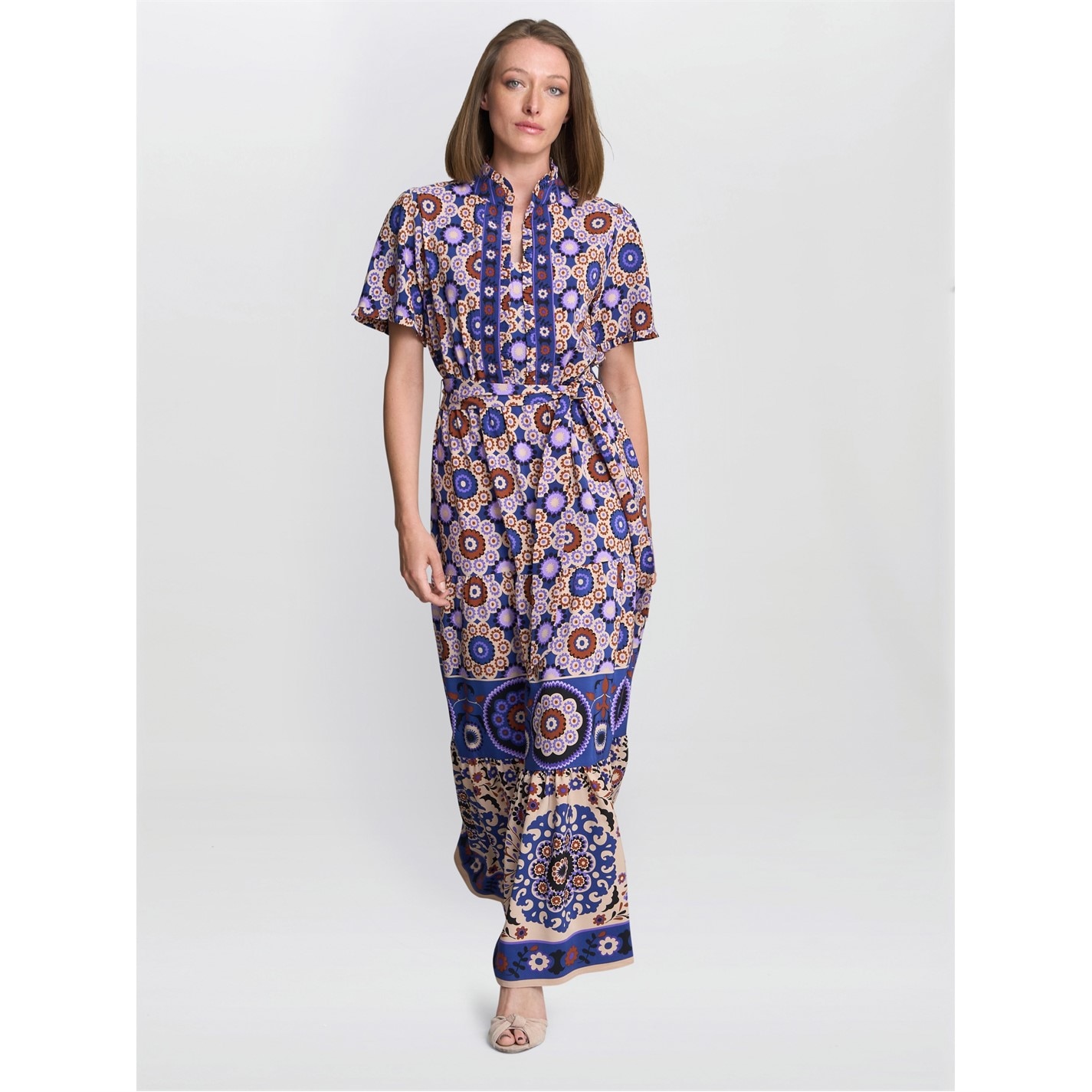 Gina Bacconi MARGOT PRINTED MAXI DRESS Beige Blue FRASERS - Main Image