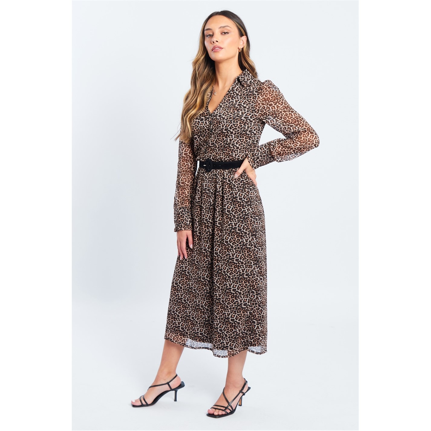 Printed Maxi Shirt Dress with Belt main image 1