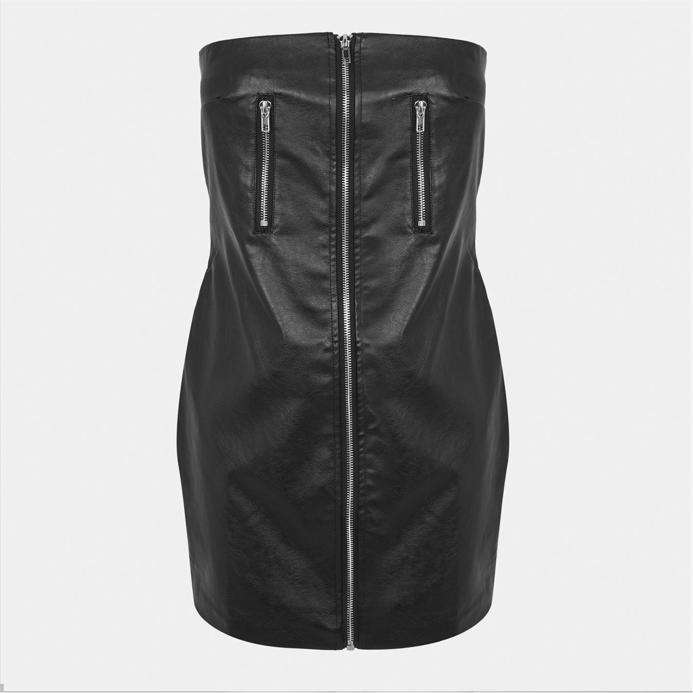 Dark Marsala Faux Leather Front Zipper Mini Dress