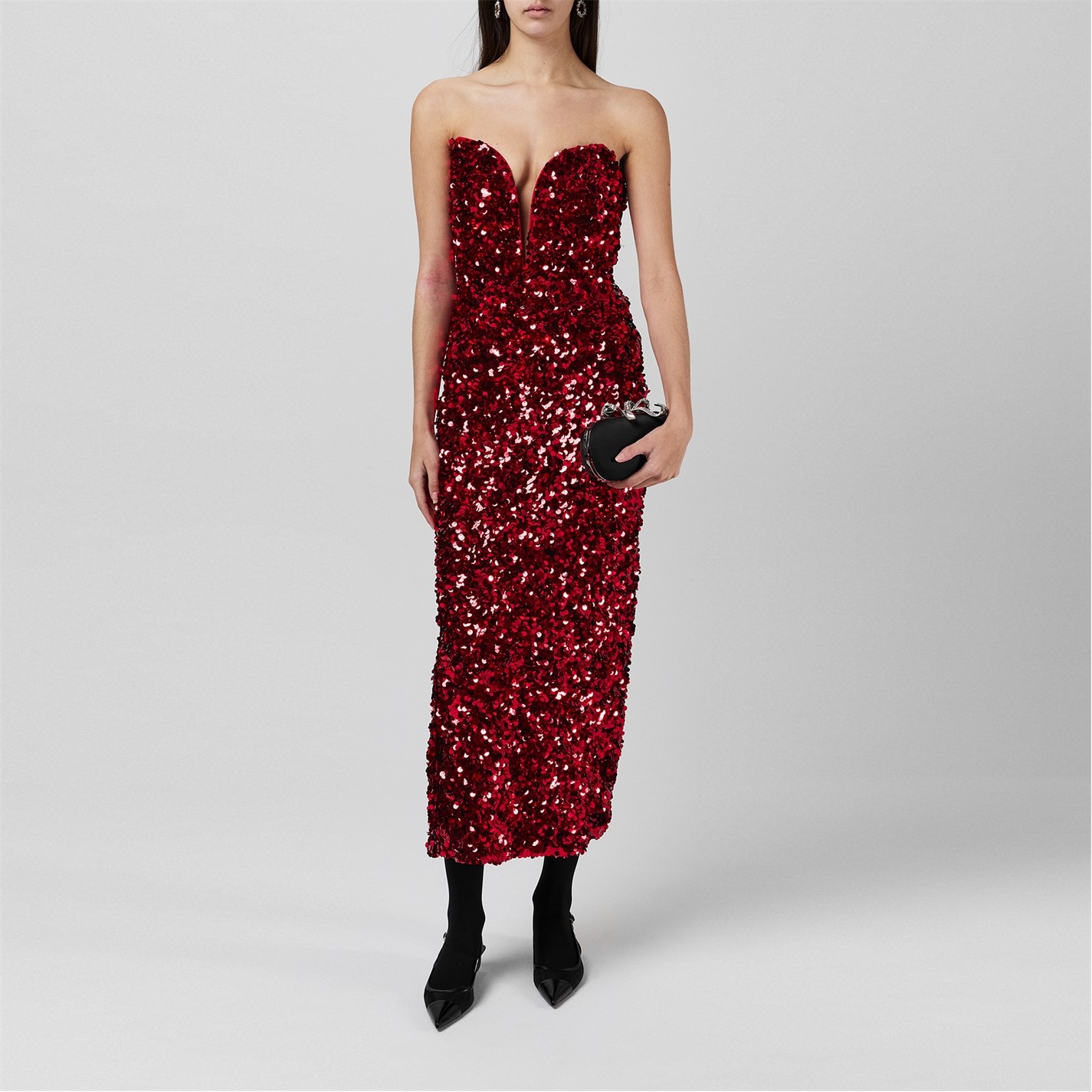 SELF PORTRAIT 3d Sequin Midi Dress Red FRASERS Ireland