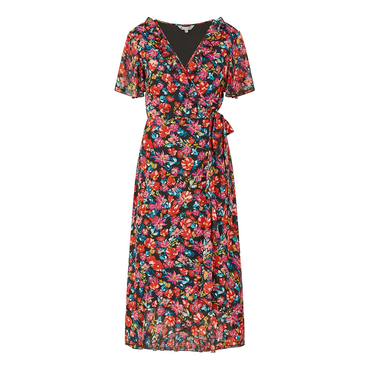Yumi | Yumi Black Floral Wrap Midi Dress | Wrap Dresses | FRASERS