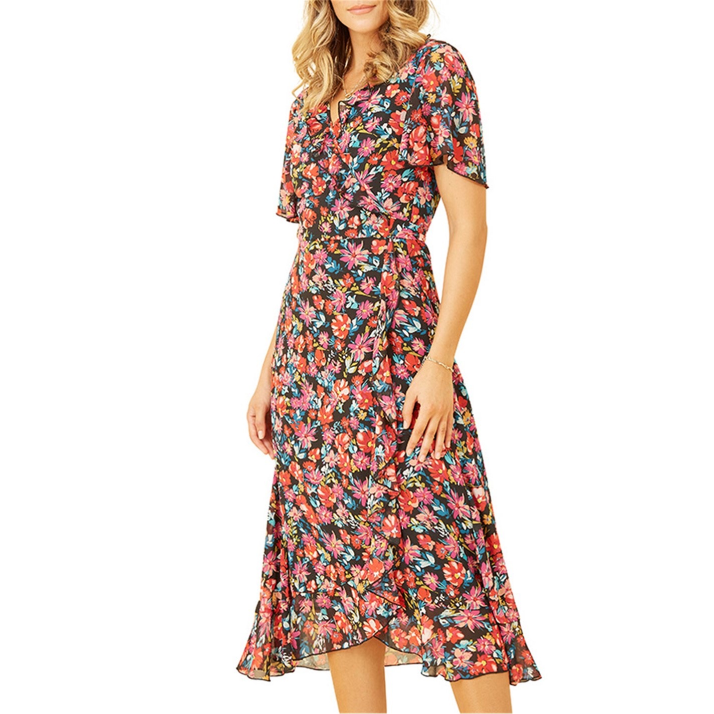 Yumi | Yumi Black Floral Wrap Midi Dress | Wrap Dresses | FRASERS