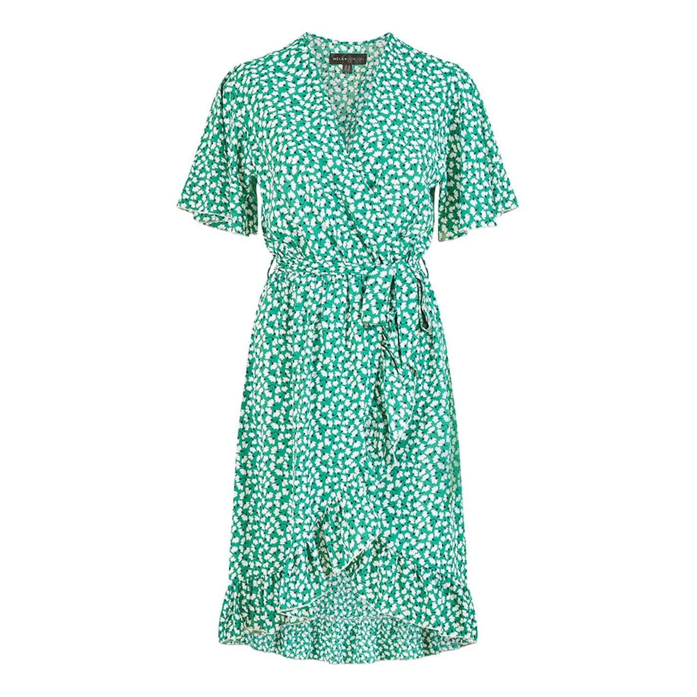 Mela London | Women's Green Ditsy Floral Frill Wrap Dress | Green | FRASERS  Ireland
