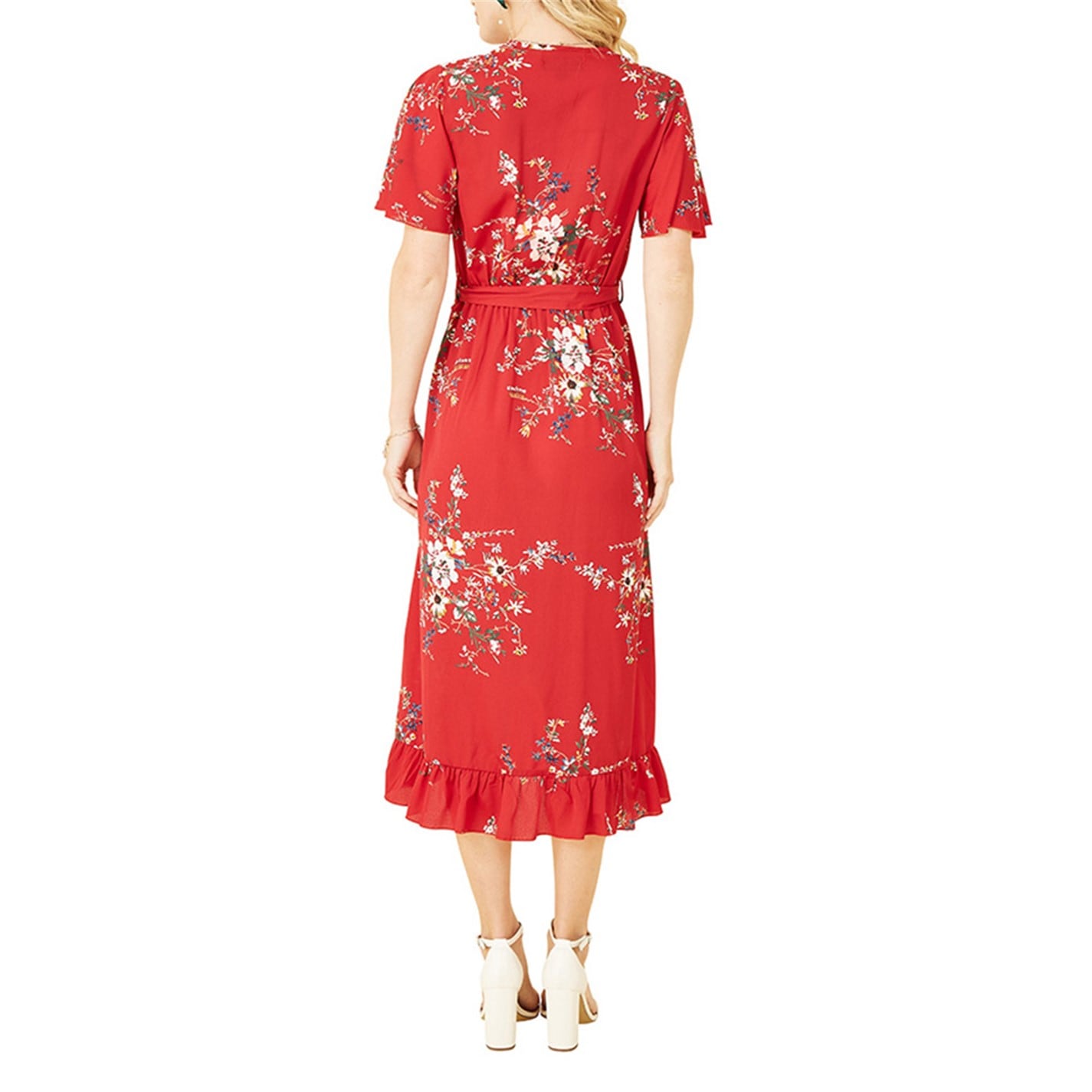 Mela London Mela London Blue Floral Dip Hem Wrap Midi Dress