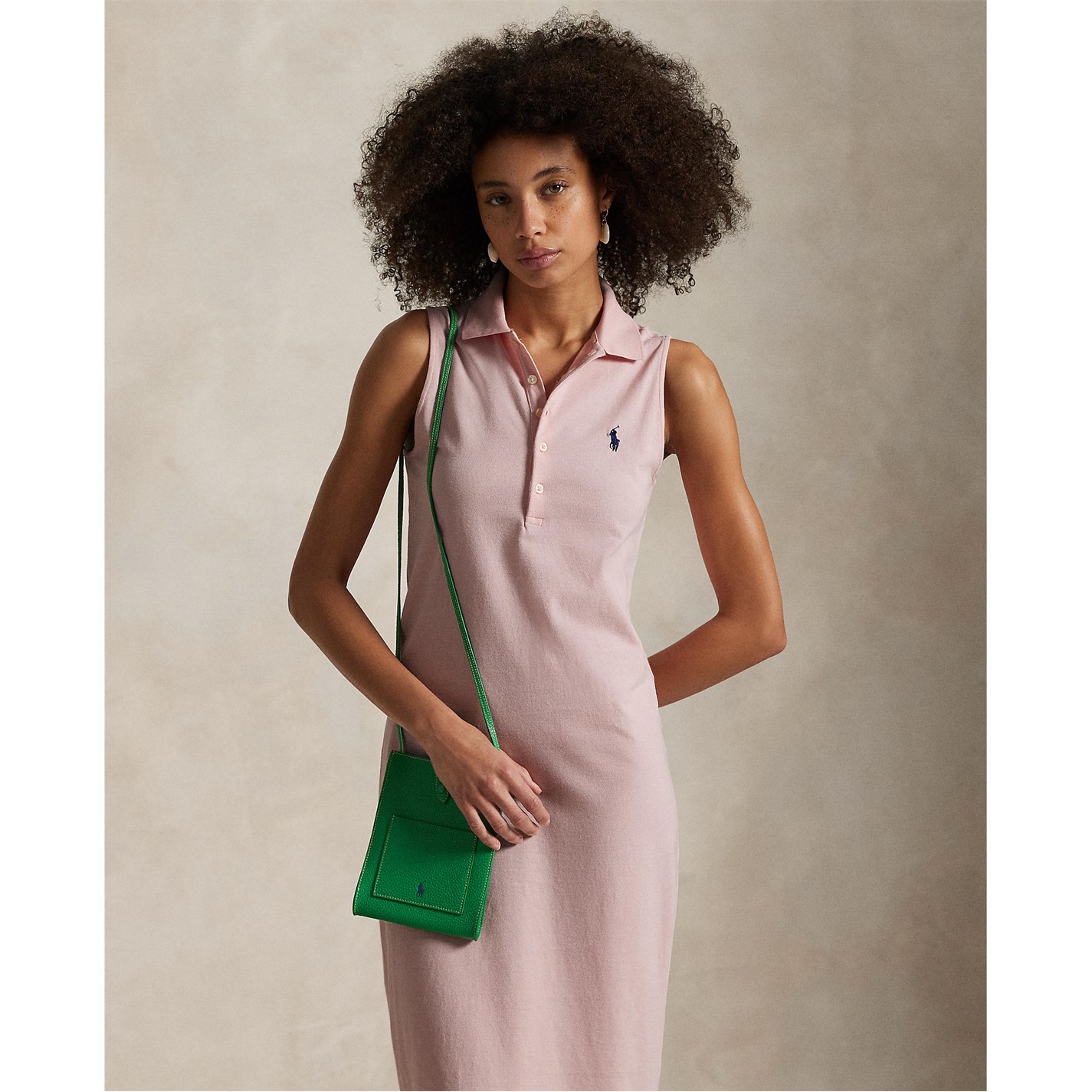 Sleeveless Polo Dress - White with Light Pink main image 1