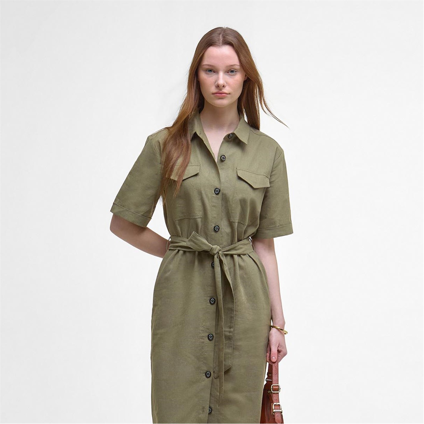 Barbour | Women's Nicole Belted Shirt Dress | Dusky Green | FRASERS Ireland