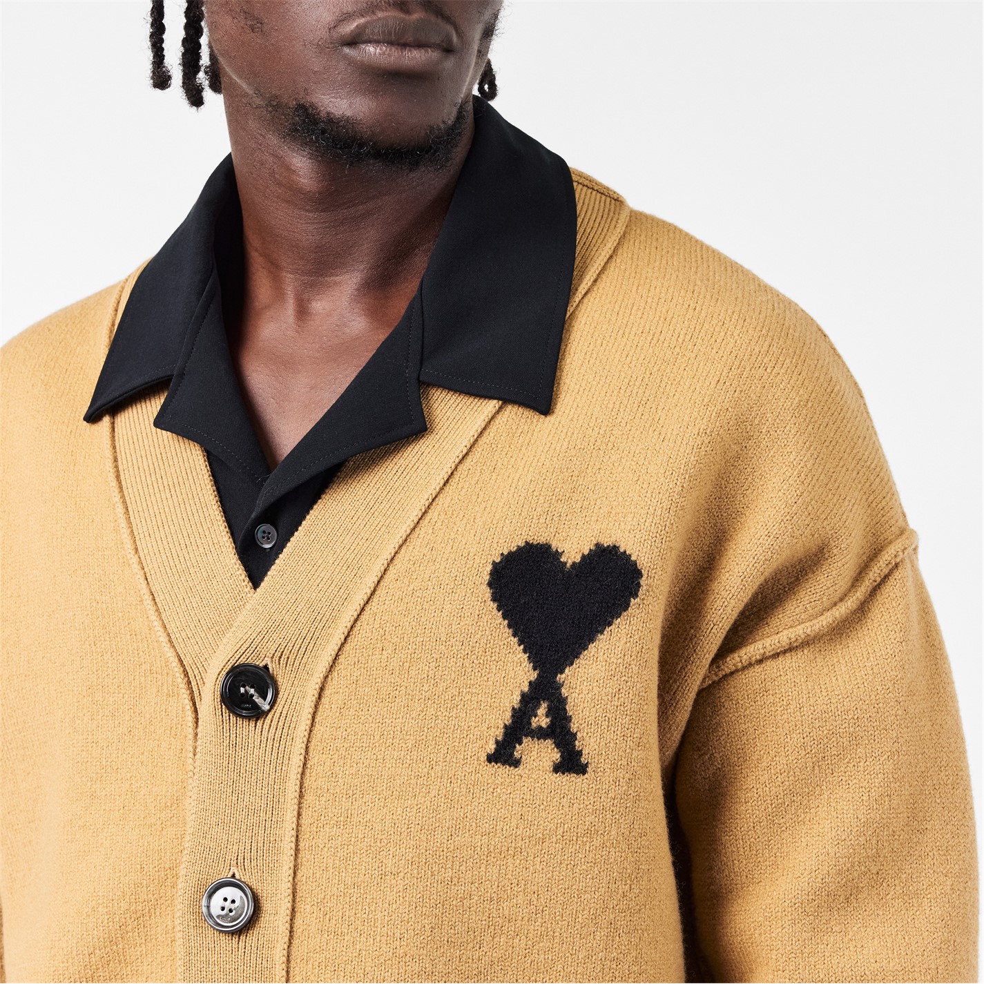 AMI PARIS | Mens De Coeur Cardigan | Camel/Black 288 | FRASERS Ireland