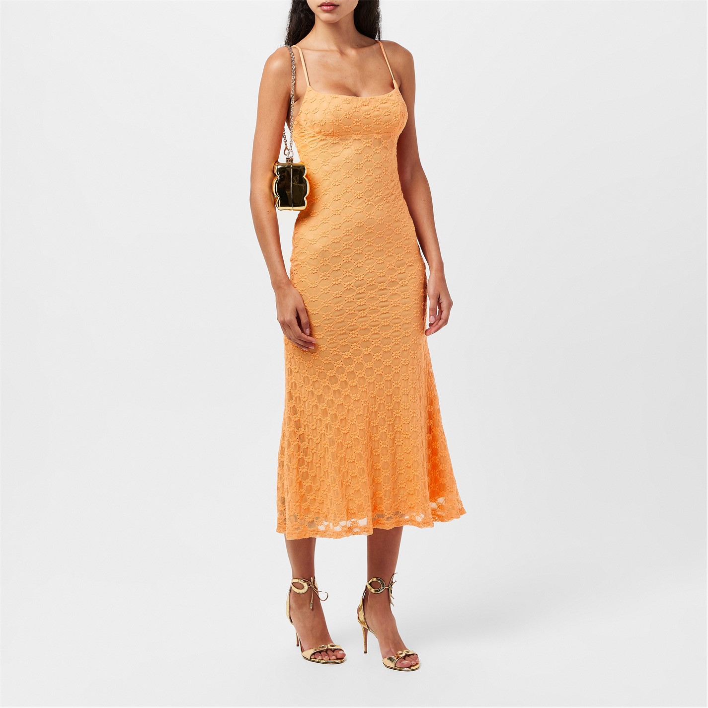 open lace back dress Rent Bardot Mandarin Strapless Midi Dress