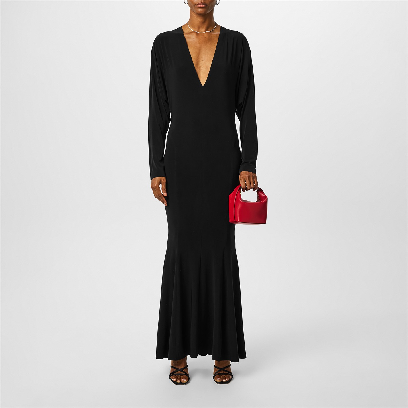 Vivo Ruwa Cold Shoulder Dolman Maxi Dress - Mustard / Red Multicolor Abstract
