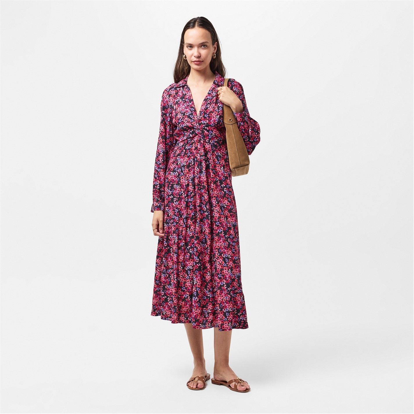 French Connection | Women's Jennifer Midi A-Line Dress | Black/Pink Mti |  FRASERS Ireland