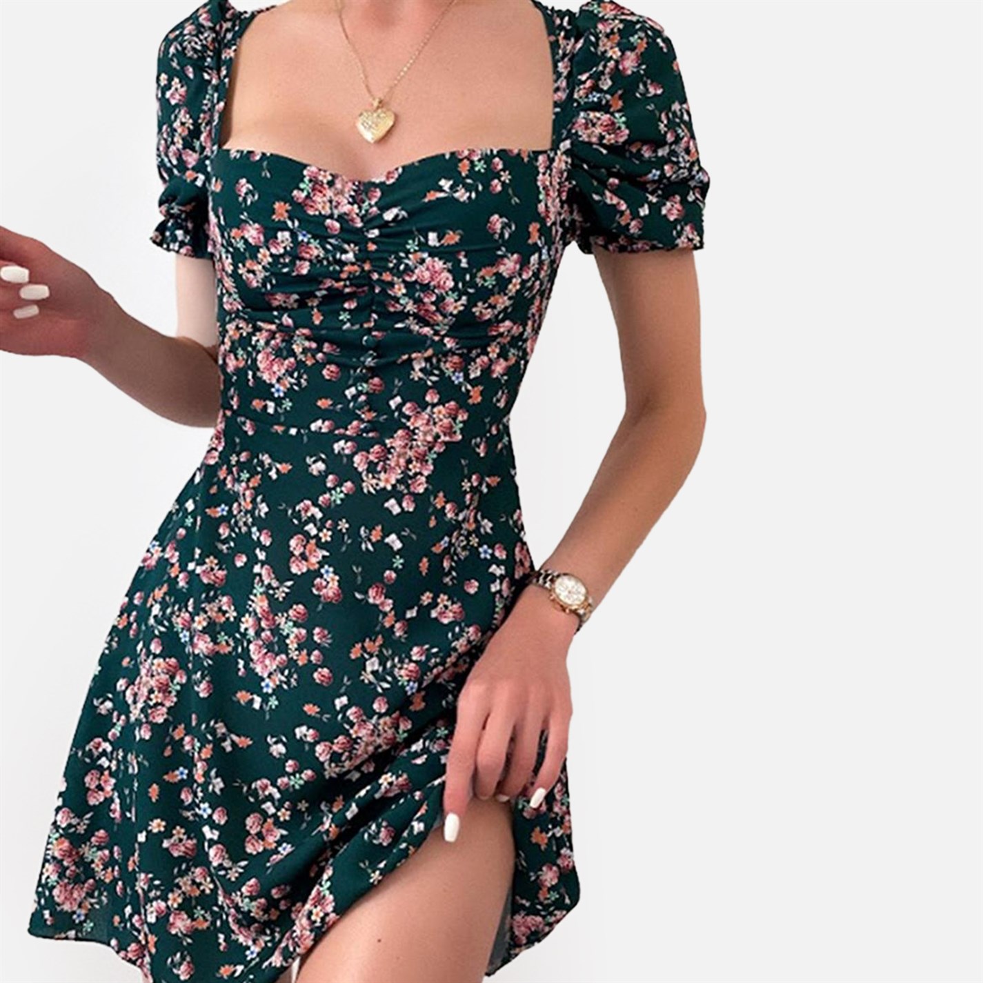 I Saw It First Floral Print Puff Sleeve Mini Tea Dress Puff