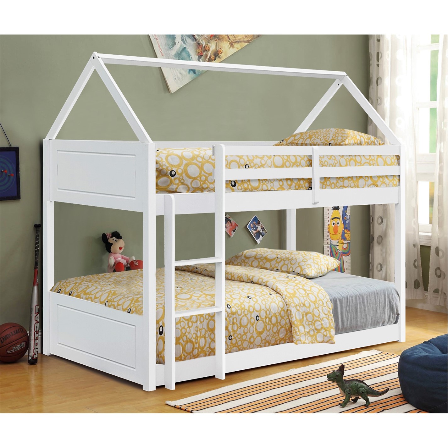 Comfy Living Wooden House Style Bunk Bed Frame Only Beds House of