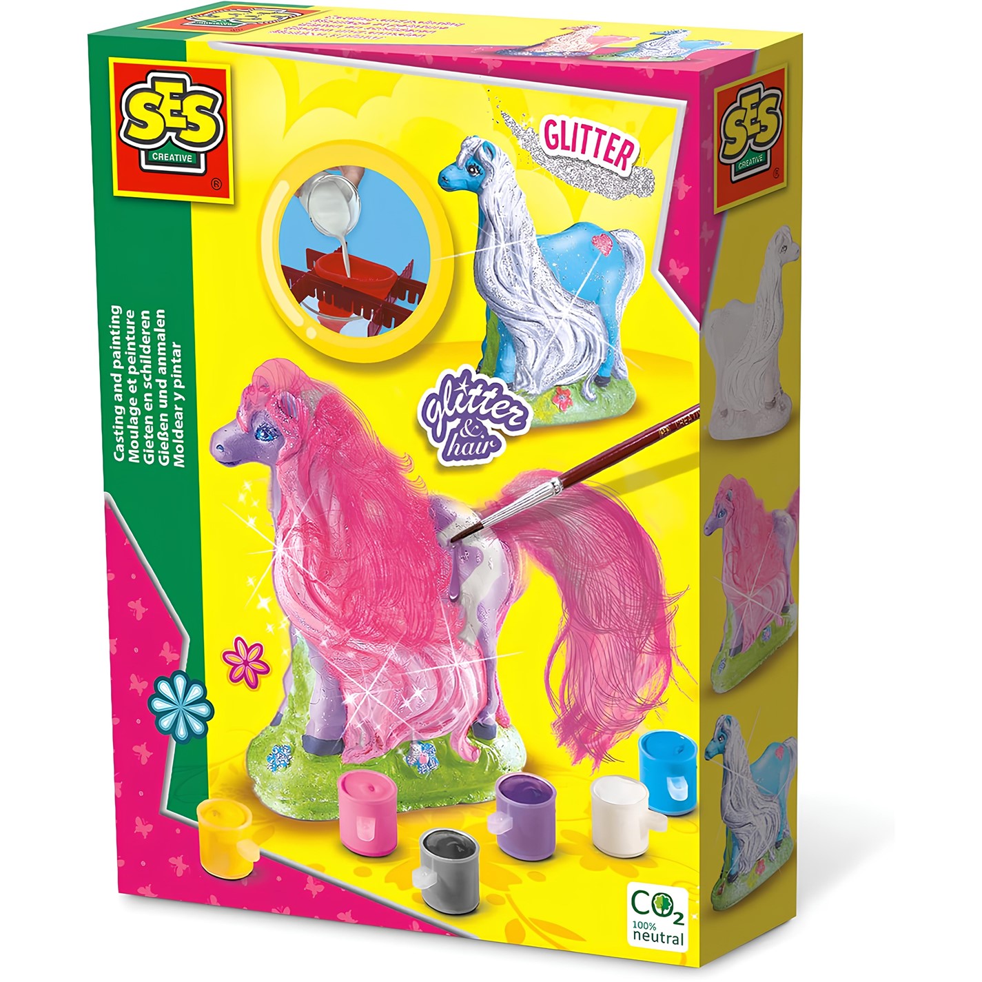 SES Creative 01342 Kit Calco E Pittura Figure Fantasy - Crea 11 Statuette Gesso: Draghi, Unicorni, Conigli - Gioco Creativo 5+ Anni