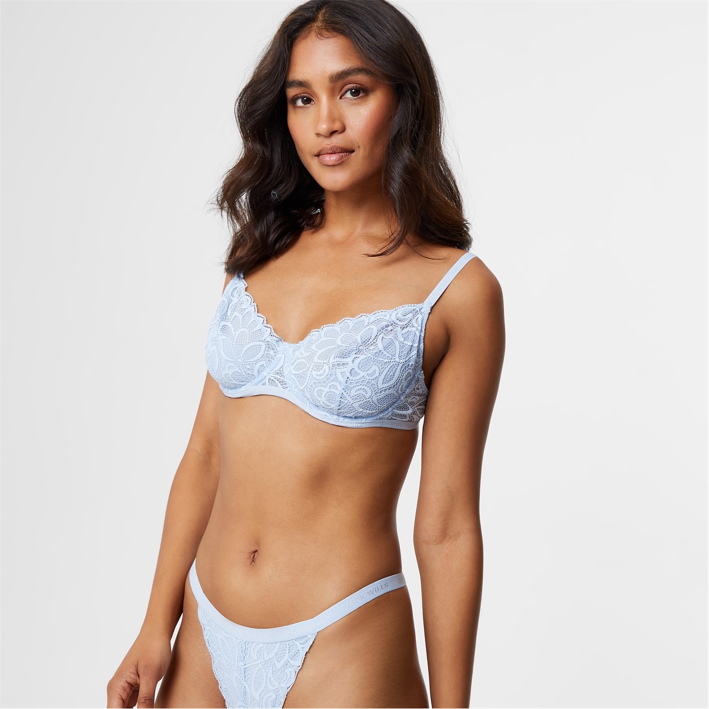 Jack Wills Embroidered Lace Underwire Bra Blue FRASERS