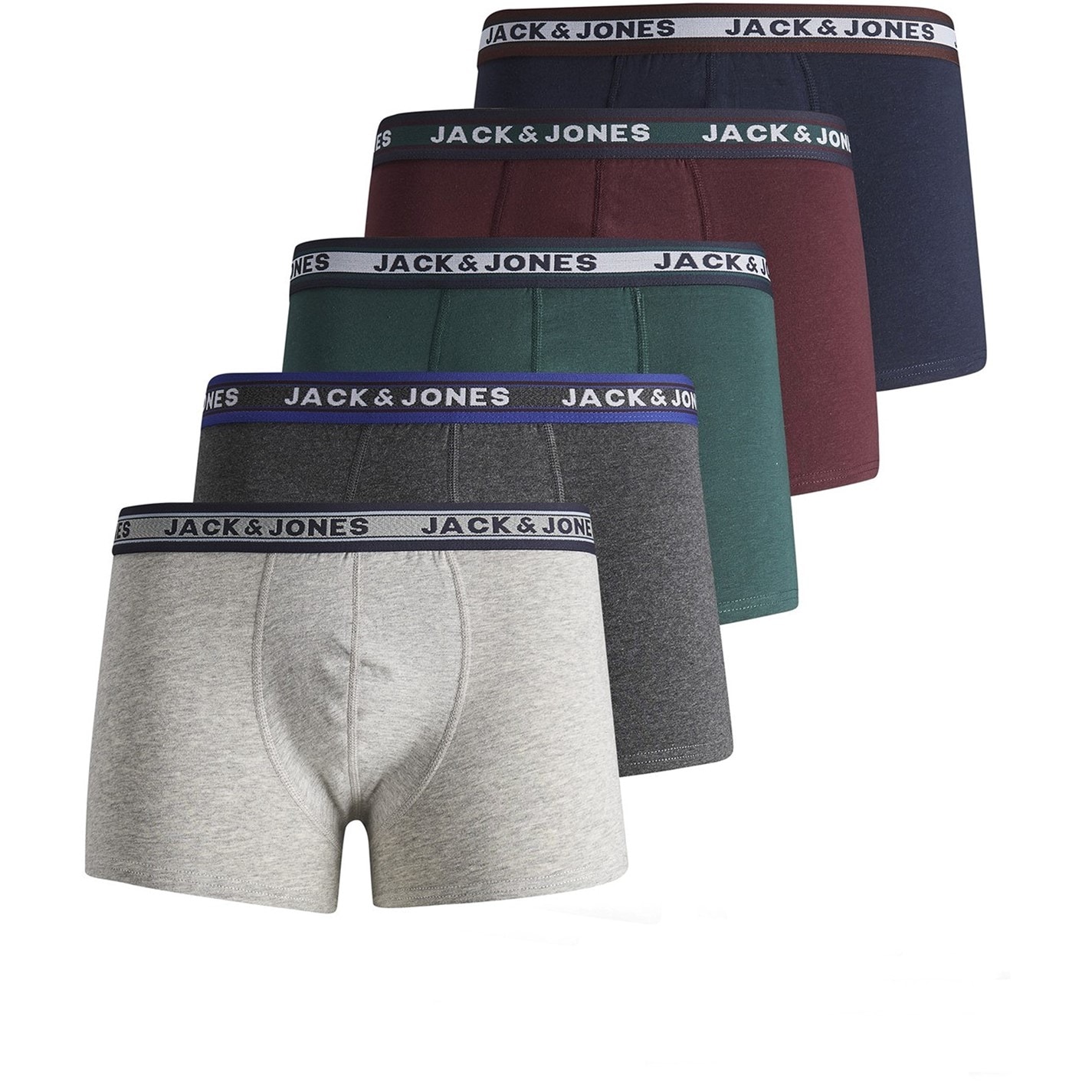 Jack and Jones | Oliver Trunk 5 Pack Boxers Juniors | Dk Grn Melange | FRASERS