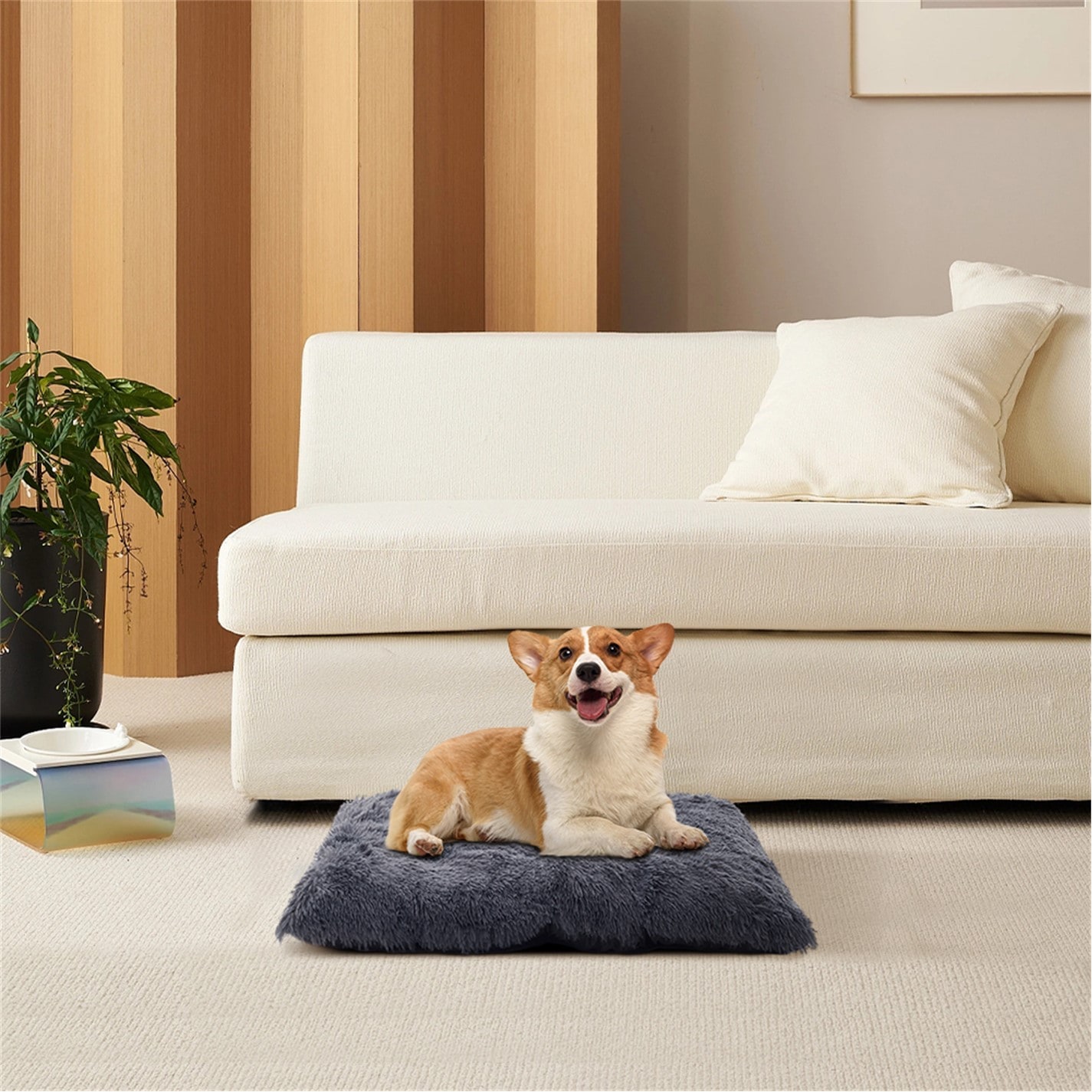 KIDKID | Pets Mood Plush Rectangle Dog Bed & Cushioned Pad | Grey | FRASERS