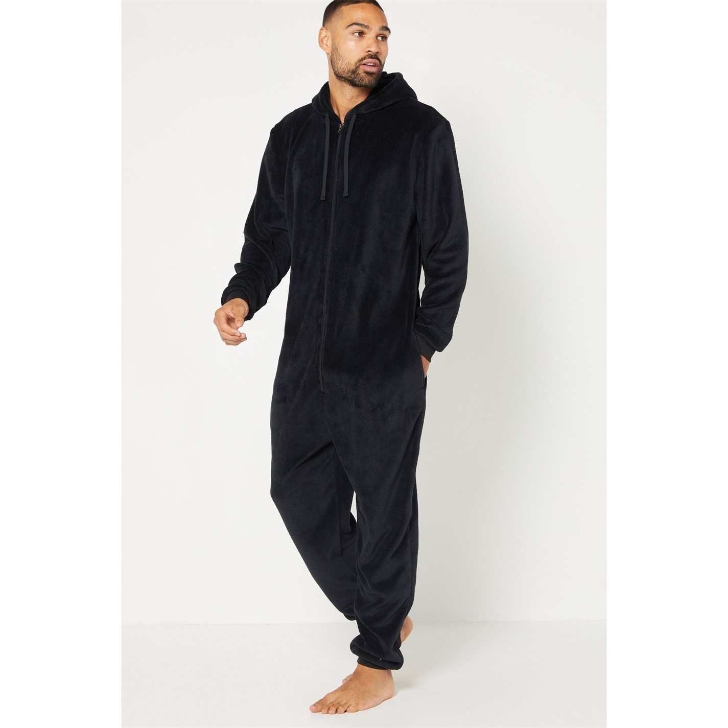 Studio Mens Hooded Fleece Onesie Black House of Fraser