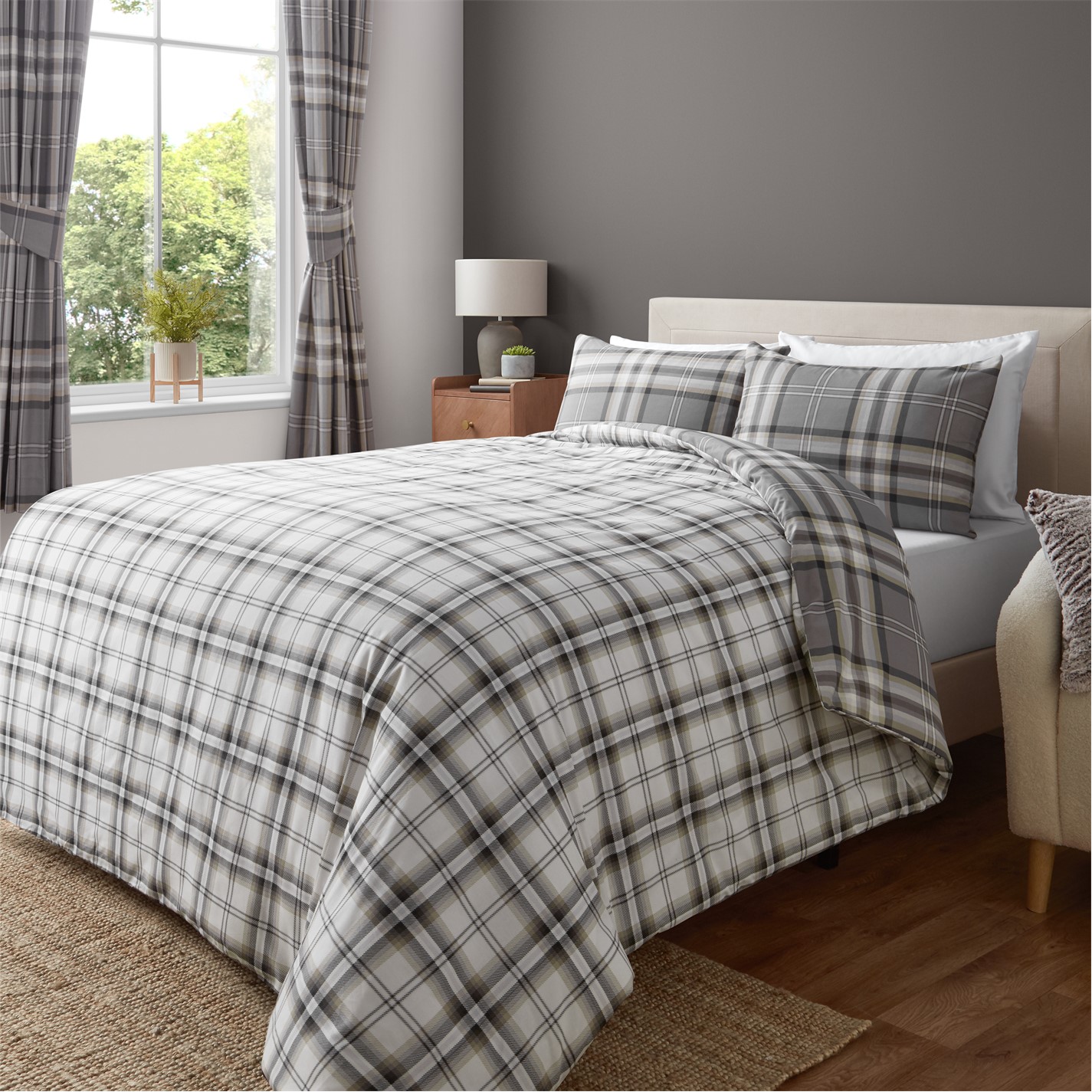 Bettwäsche Catherine Lansfield Kelso, tartan kariert im Landhausstil für Doppelbett, gelb Bettwäsche Catherine Lansfield Kelso, tartan kariert im Landhausstil für Doppelbett, gelb