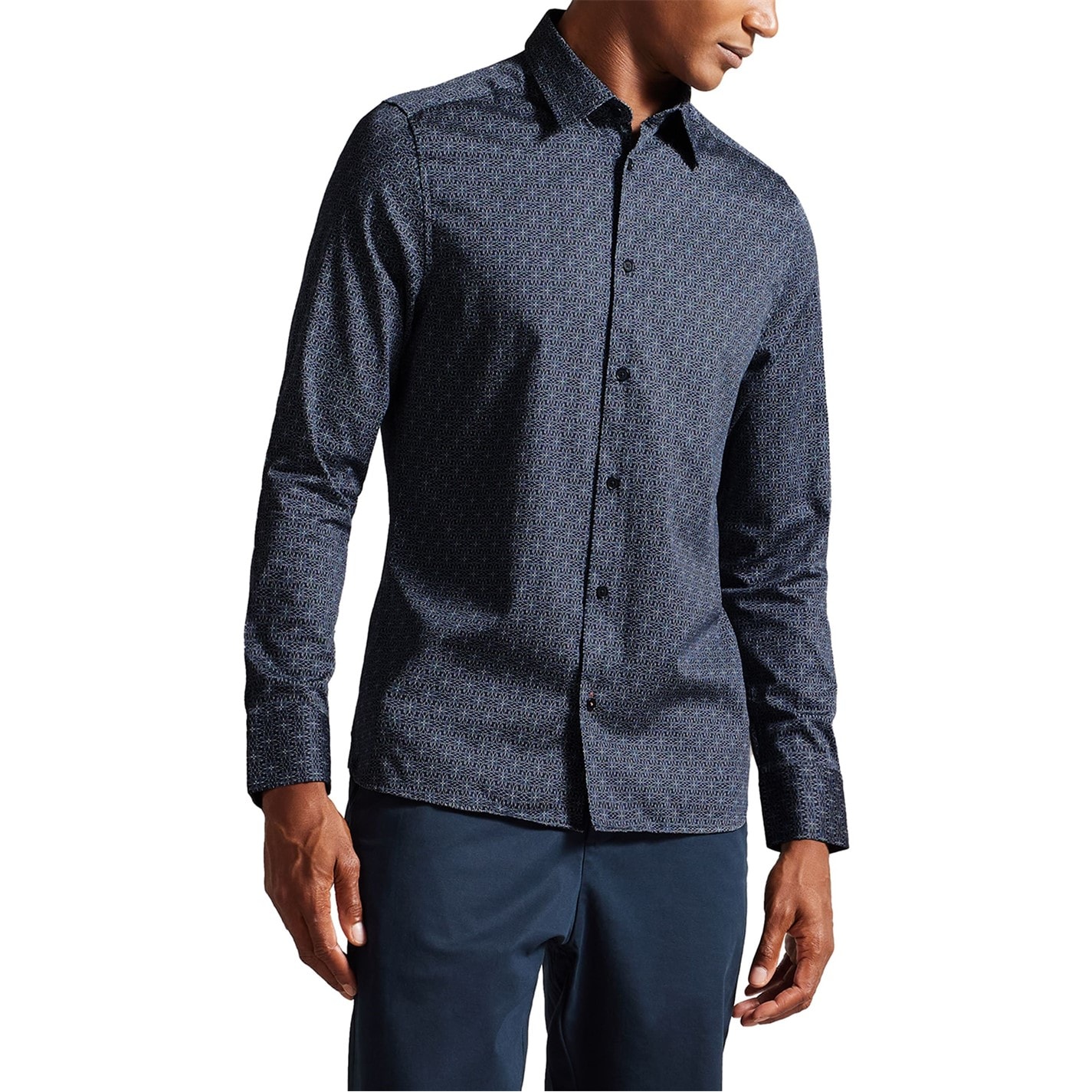 TED BAKER Size XXL Navy & Rose Print Cotton Button Up Short Sleeve Shirt main image 1