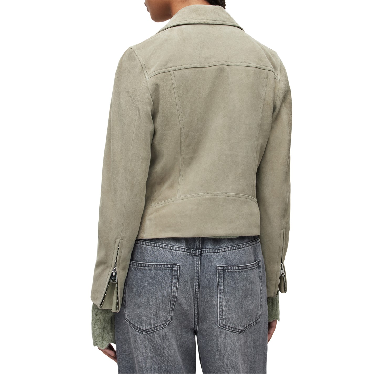 AllSaints Suede Biker Jacket Pistachio Green FRASERS