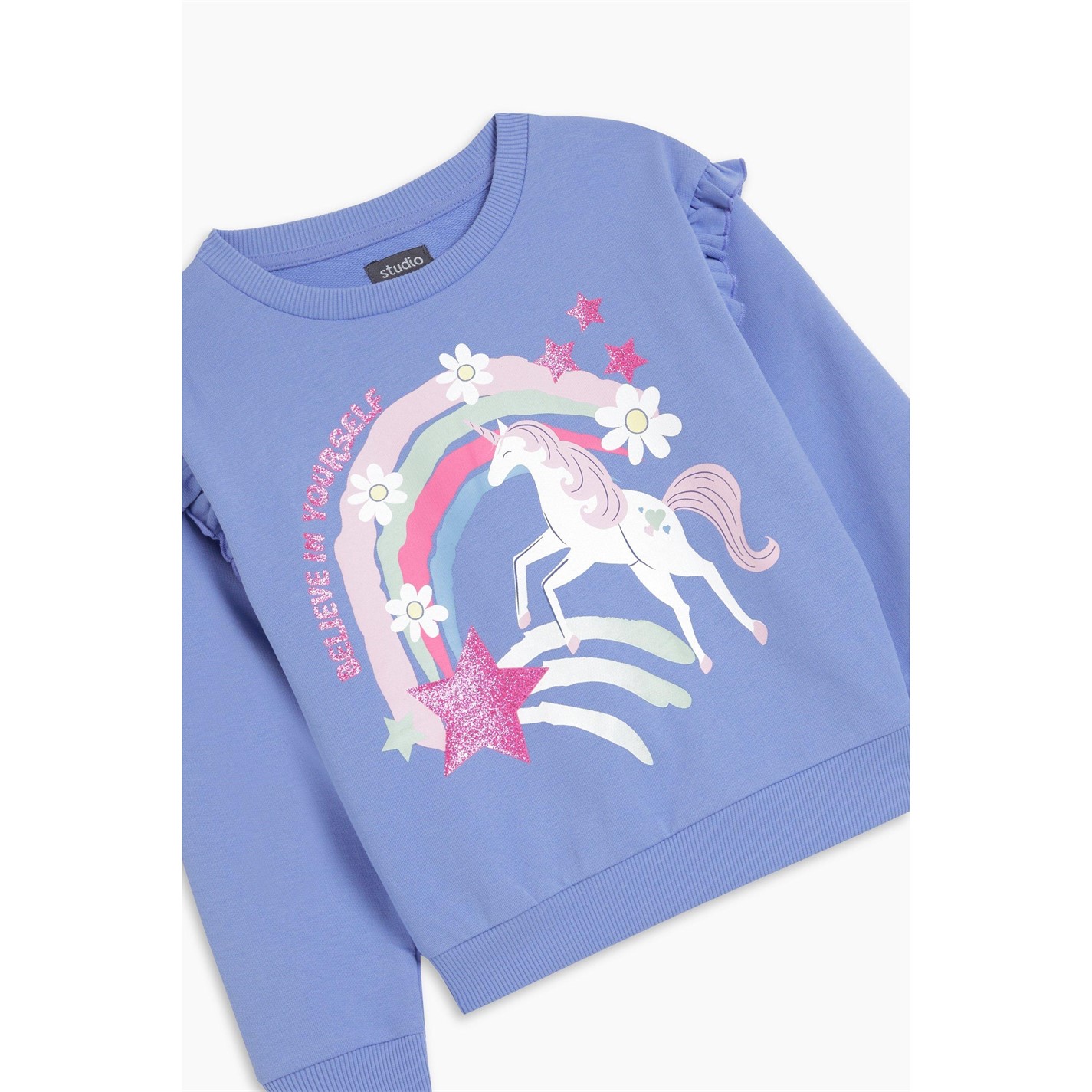 Be You Younger Girls Unicorn Sweatshirt Purple Frasers
