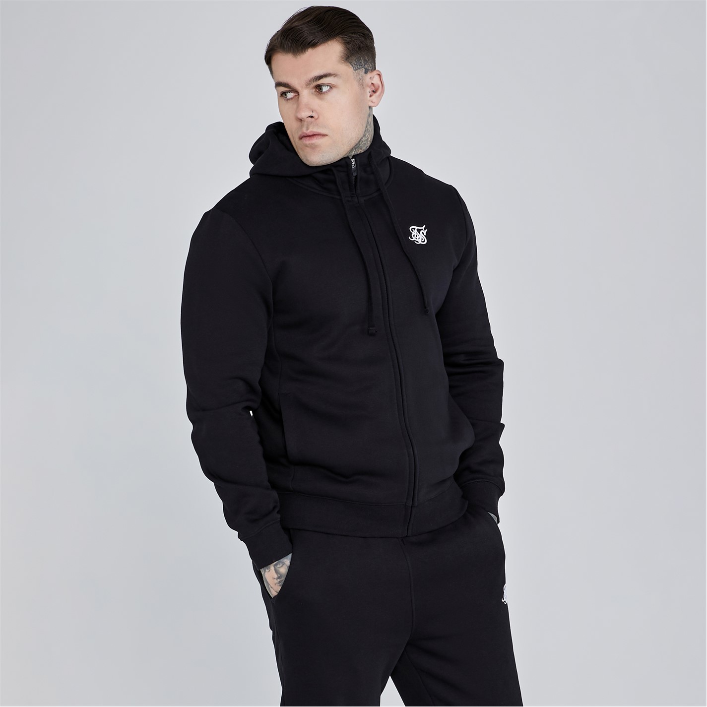 Felpa Con Cerniera SikSilk Uomo – Jacquard Retro Grigio, Taglia M – Nuova Con Etichette - Foto 2