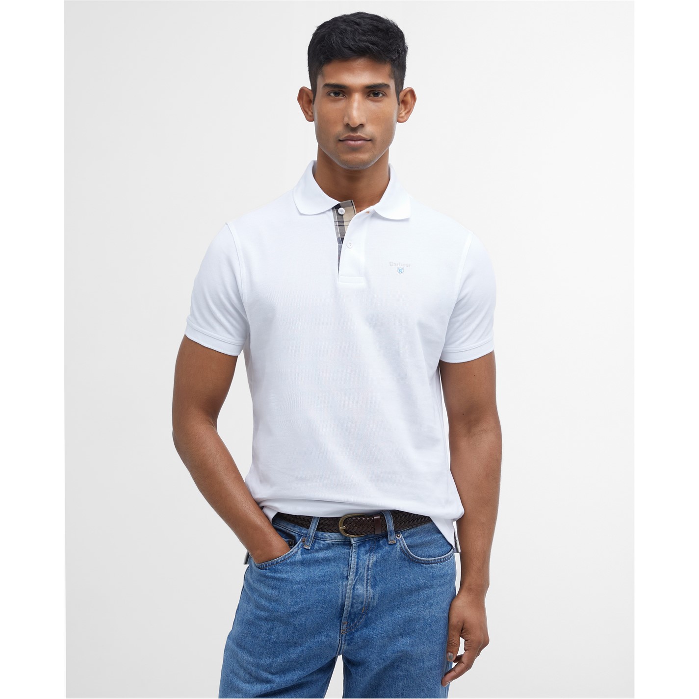 Tシャツ・カットソー Barbour SS25 Tartan pique polo shirt (MML0012 WH11) Barbour Mens Tartan Pique Polo Shirt - MML0012