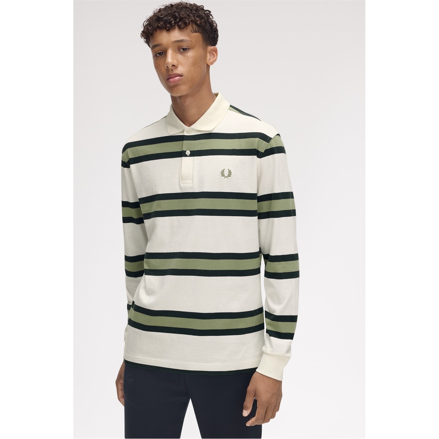 Fred Perry Men's Stripe Long-Sleeve Polo Shirt Light Ecru 760