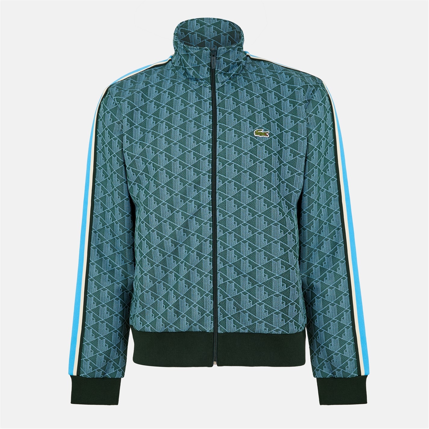 LACOSTE 千鳥型模様 スポーツジャケット 50 アシンメトリーボーダーハイネック ドローストリング 鹿の子地