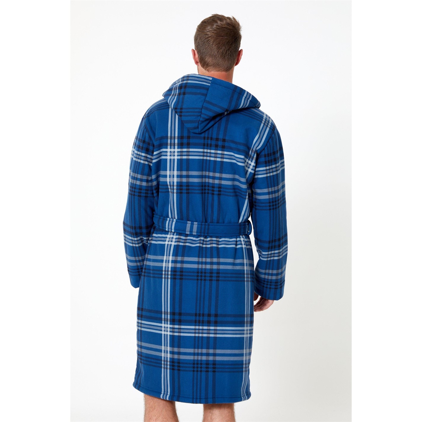 Studio Premium Lined Check Dressing Gown Navy/Blue FRASERS