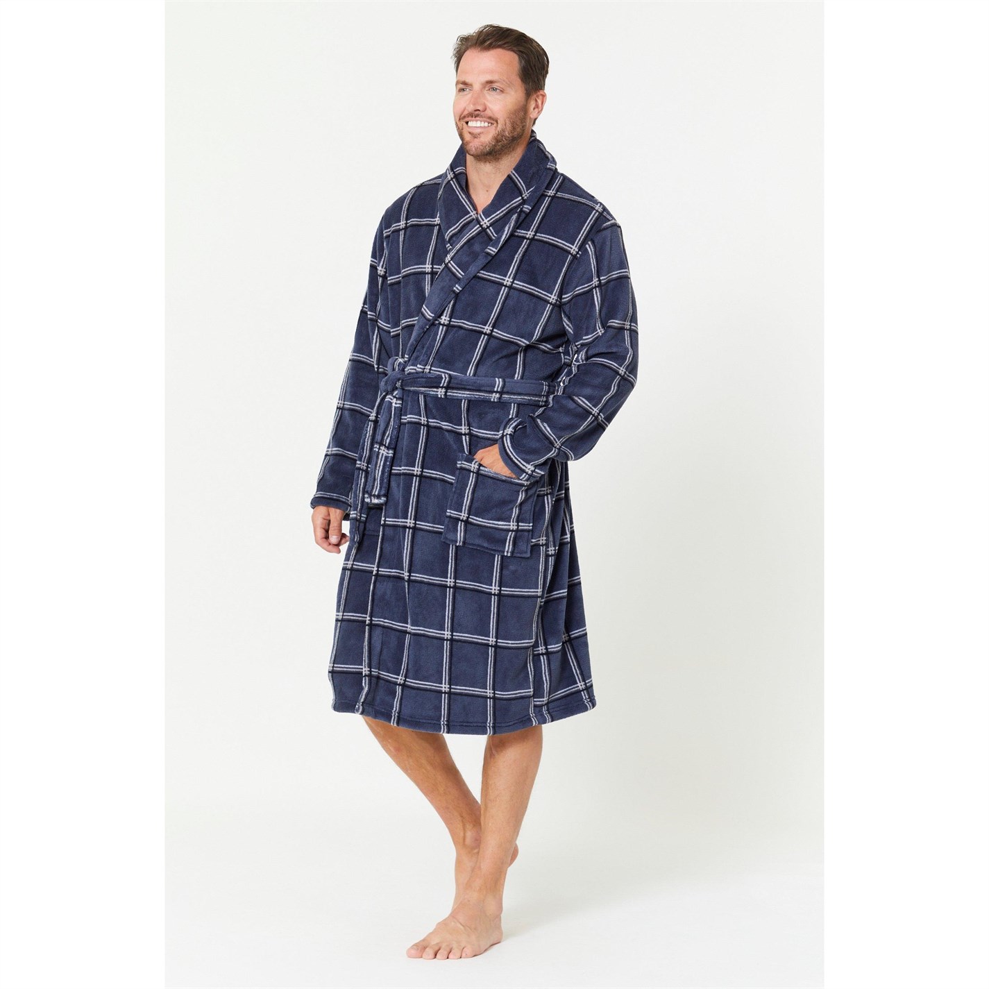 Studio Check Shawl Dressing Gown Charcoal House of Fraser