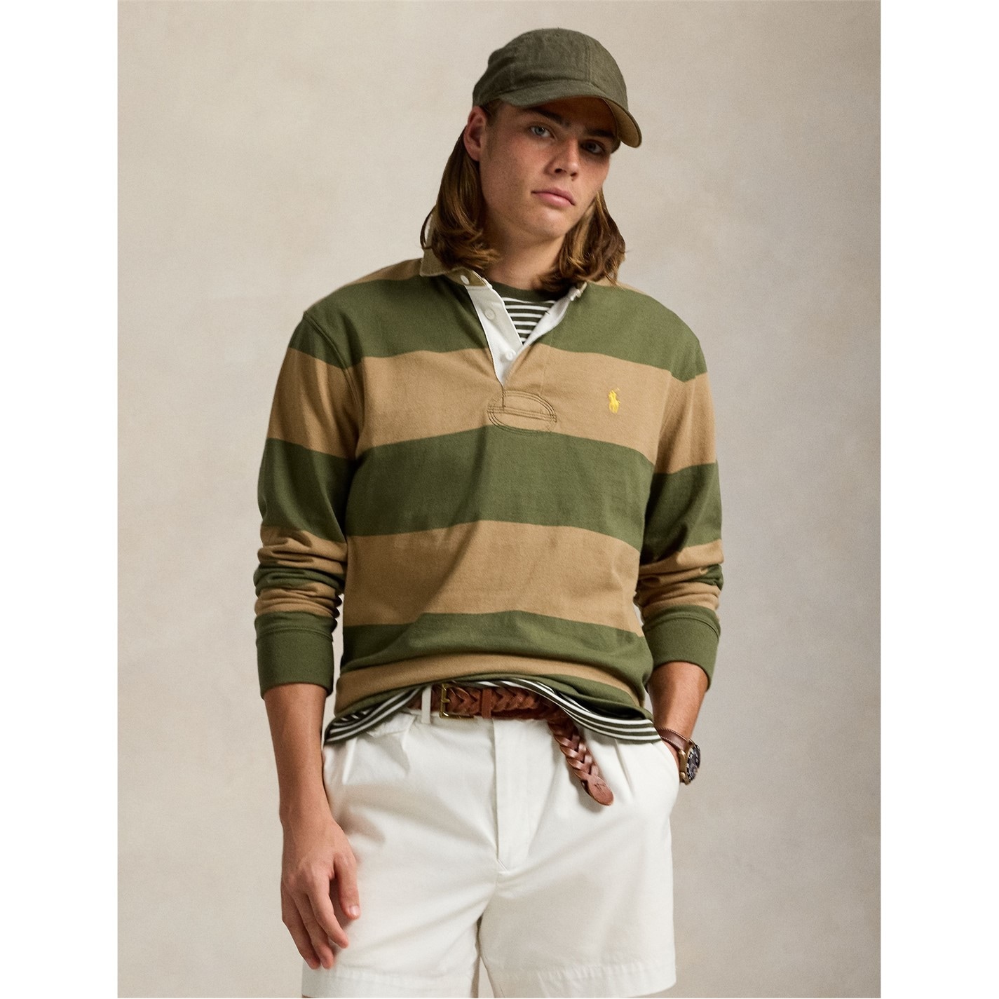 POLO by Ralph Lauren Stripe Pattern Two-pleat Cotton Shorts Shorts Men's W33 cotton navy blue type Vintage Second Hand