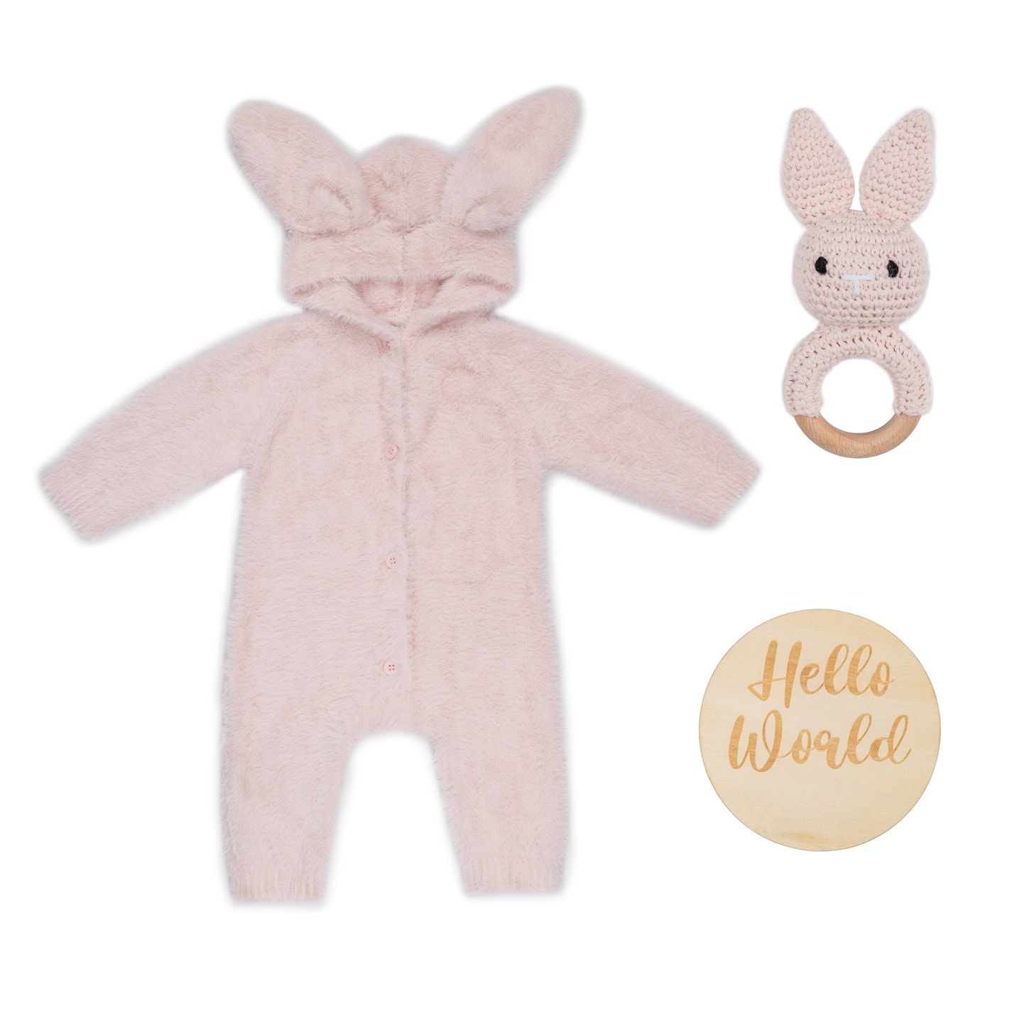 Hello World Studio Bunny Romper and Rattle Gift Babies Pink