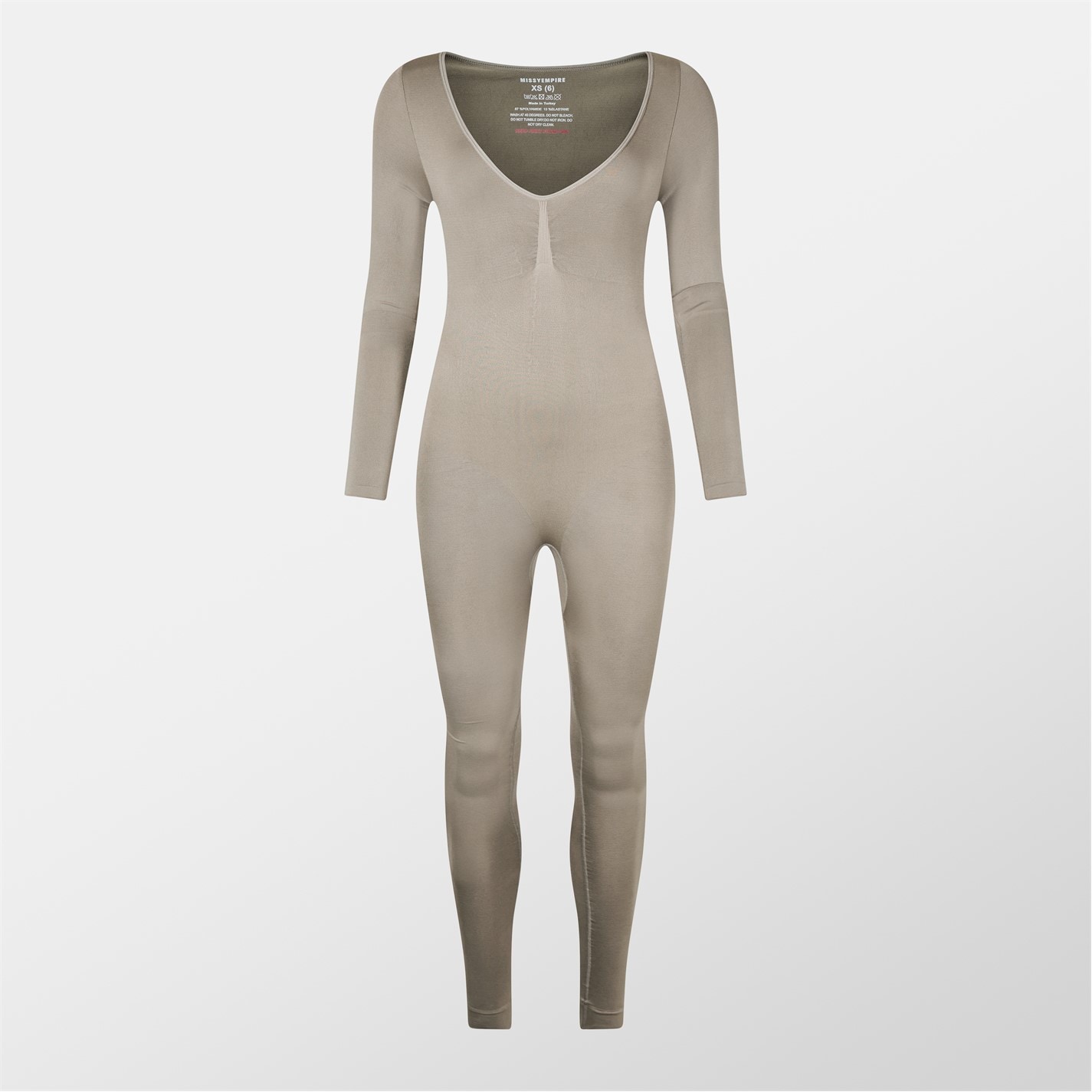 Missy Empire Seamless Long Sleeve Plunge Jumpsuit Womens Olive