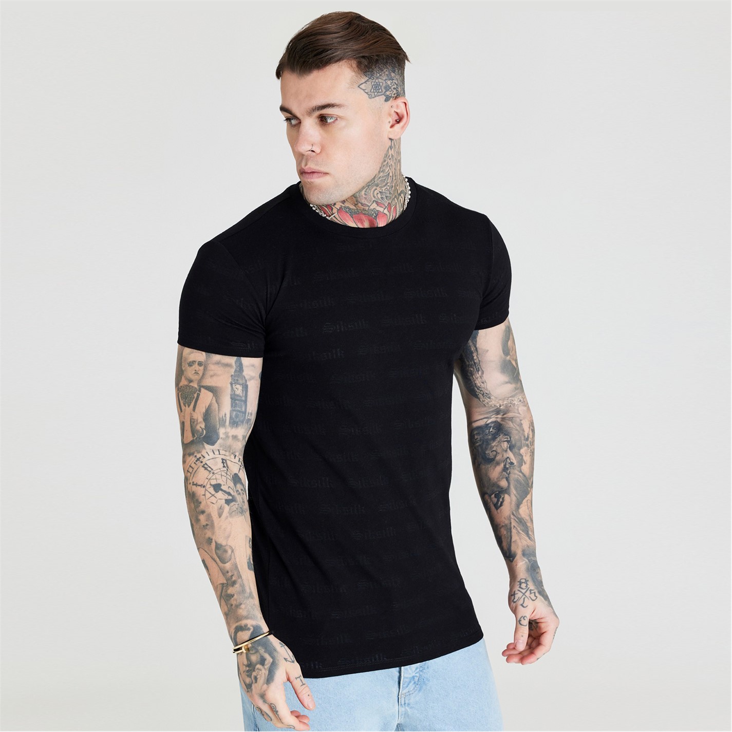 SIKSILK T-shirt imprimé - black/noir