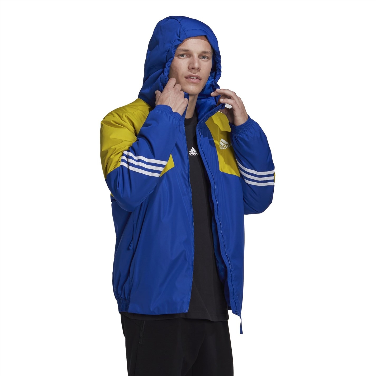 adidas Back To Sport Hooded Jacket Mens Puffer Ryl Blu/Olv House