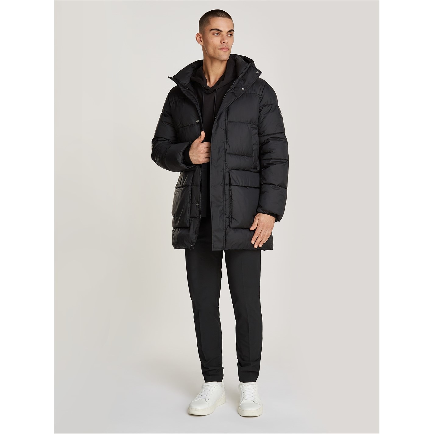 Calvin Klein LONG HOODED QUILT PUFFER MW Ck Black FRASERS