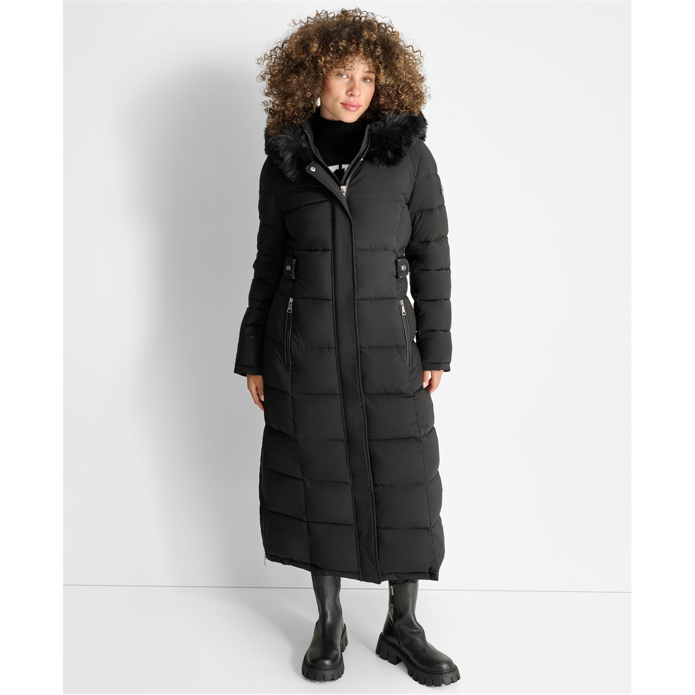 Coat Womens DKNY Longline Hooded Puffer Jacket Dkny Women's Hooded