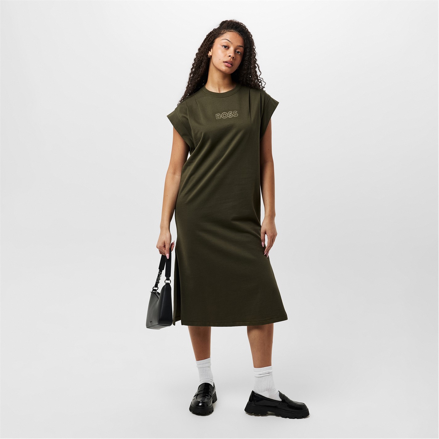 Boss | Women's Edress Long Cotton Jersey Dress | Dark Green 306 | FRASERS  Ireland