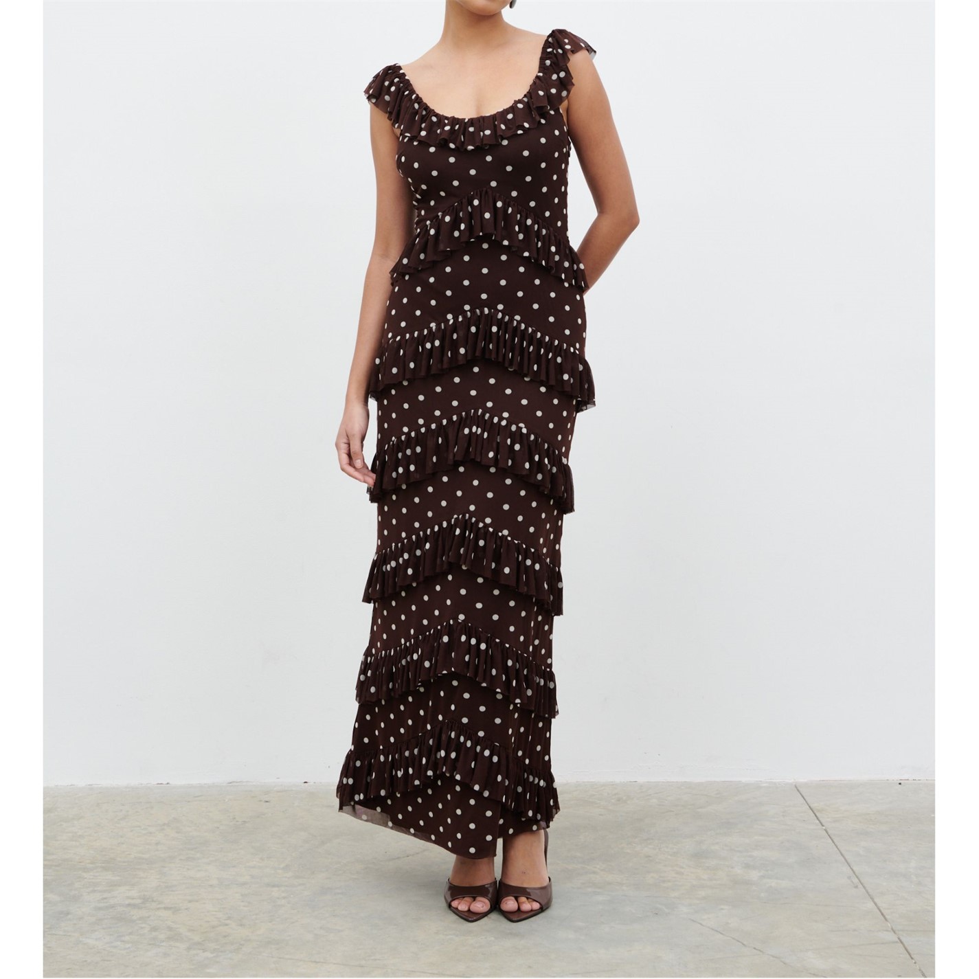 cecile ruffle maxi dress Cecile Ruffle Slip Dress | Eira Butter Vintage Stamp Print