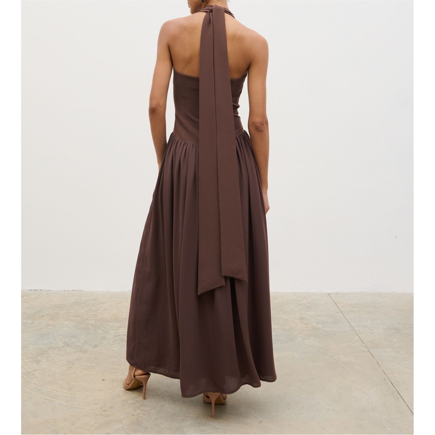 pretty lavish brown dress Sheree One Shoulder Sash Maxi Dress main image 0