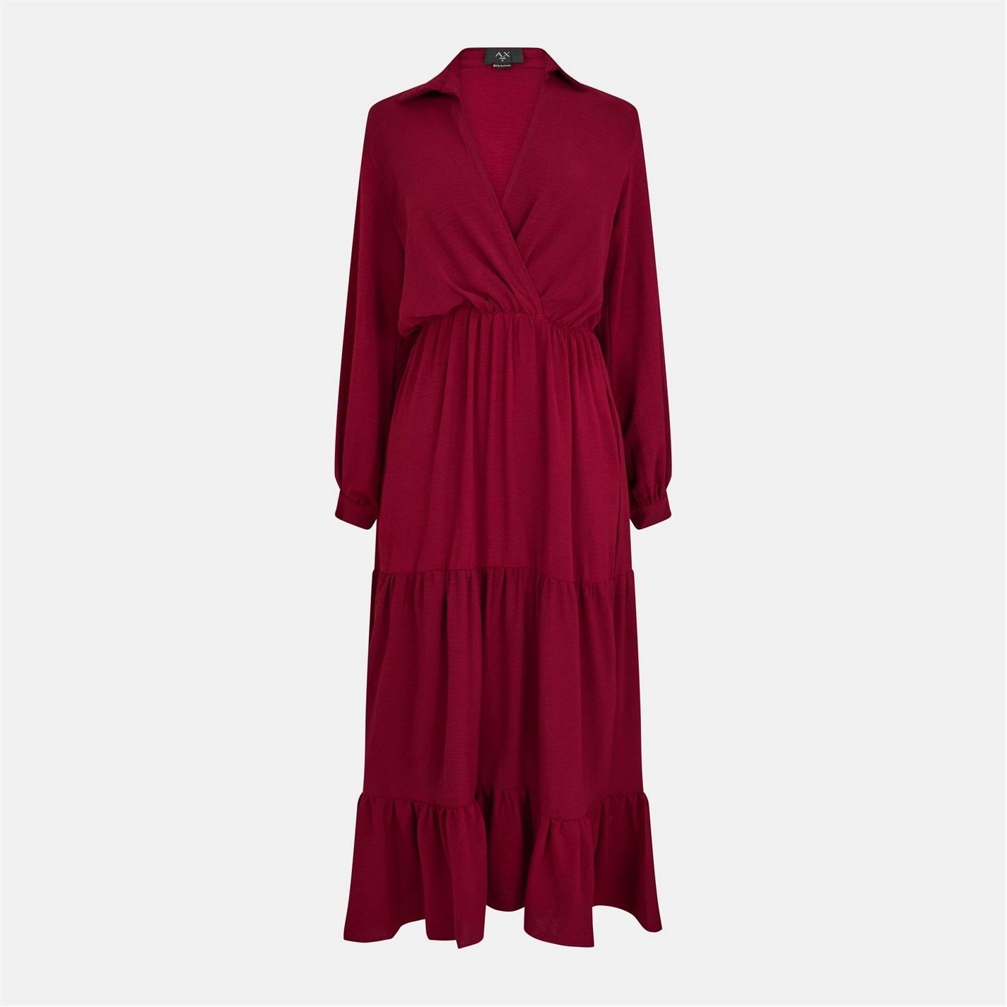 AX Paris | Wine Long Sleeve Wrap Top Smock Midi Dress | Wine | FRASERS  Ireland